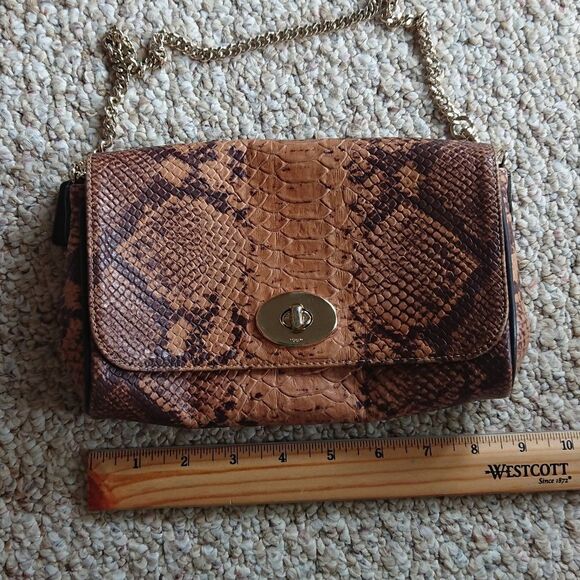 Coach Brown/Beige Python Embossed Leather Mini Ruby Bag - Picture 11 of 12